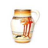Clarice Cliff - Coral Firs - A small single handled Lotus jug circa 1933 hand painted with a