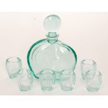 Moser - A 1930s liqueur set comprising of a decanter and six shot glasses all with off centre