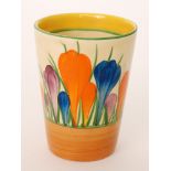 Clarice Cliff - Crocus - A beaker circa 1930 hand painted with Crocus sprays with yellow,