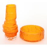 Geoffrey Baxter - Whitefriars - A Textured range Hoop vase in Tangerine, pattern 9680, height 28.