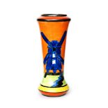 Clarice Cliff - Applique Windmill - A shape 187 vase circa 1930 hand painted with a large blue