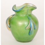 Loetz - An early 20th Century glass vase of shouldered form below a trefoil folded rim with applied