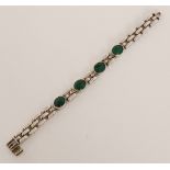 Unknown - A Sterling silver and malachite link bracelet,