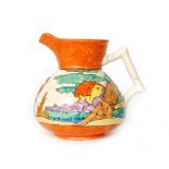 Clarice Cliff - Orange Roof Cottage - A large Oceanic jug circa 1932 relief moulded with fish,