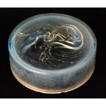 R. Lalique - A 1930s Art Deco opalescent glass powder box cover in the Sirenes design, moulded R.