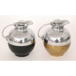 Charles Horton - Two bulbous thermos flasks each with a part chrome finish and conforming stoppers,