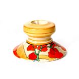 Clarice Cliff - Bridgewater (Orange) - A squat candlestick circa 1933 hand painted with a stylised