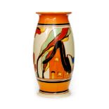 Clarice Cliff - Orange House - A shape 264 vase circa 1930 hand painted with a stylised tree and