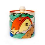 Clarice Cliff - Orange Roof Cottage - A drum preserve pot circa 1932 hand painted with a stylised