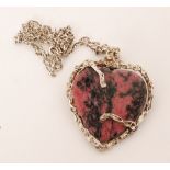 Stephen G Cooper - A 1970s silver and rhodonite heart shaped pendant,