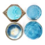 Ruskin Pottery - Three assorted roundels mounted as brooches,