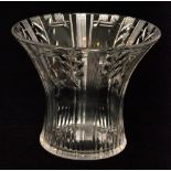 Stuart & Sons - A 1930s clear crystal glass vase of flared form cut with repeat stylised leaves to