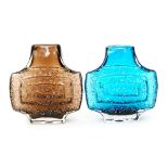 Geoffrey Baxter - Whitefriars - A textured range TV glass vase in Kingfisher Blue, pattern 9677,
