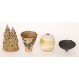 Assorted - Four pieces of post war studio pottery comprising a flared vase by Alan Baxter Daffodil