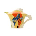 Clarice Cliff - Windbells - A Daffodil shape teapot and cover circa 1933 hand painted with a