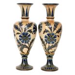 Louisa E Edwards - Doulton Lambeth - A large pair of late 19th Century pedestal vases decorated
