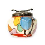 Clarice Cliff - Blue Autumn - A shape 516 preserve pot of shouldered square section circa 1930 hand