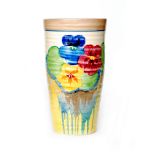 Clarice Cliff - Delecia Pansies - A shape 630 vase circa 1933 of ribbed cylindrical form,