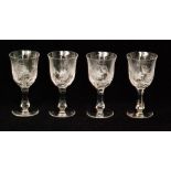 Josef Svarc - Podebrady Glassworks - A set of four post war clear crystal wine glasses,