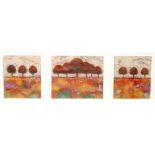 Kerry Darlington (Contemporary) - Trees Triptych, mixed media, signed, framed, 26.