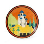 Clarice Cliff - Applique Lucerne (Orange) - A dish form plate circa 1930 hand painted with a
