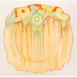 Clarice Cliff - Jonquil - A Leda shaped plate circa 1934 hand painted with a band of stylised