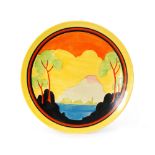 Clarice Cliff - Applique Etna - A dish form wall plaque circa 1931 hand painted with a stylised