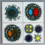 Ann Wynn Reeves and Kenneth Clark - Four 6in dust pressed tiles each decorated with a variation of