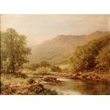 HENRY COOPER (1859-1934) - A figure on a river bank in the Welsh hills, oil on canvas, signed,