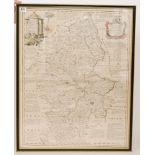EMANUEL BOWEN - 'The County of Stafford', hand coloured engraving, published circa 1764, framed,