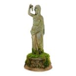 A 19th Century cast iron figure of a Romanesque maiden dressed in a flowing robe with outstretched