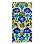 William De Morgan - Two 6in dust pressed tiles each decorated with hand painted blue flowers and