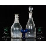 A group of 18th Century and later glass comprising a decanter of tapered form with basal column
