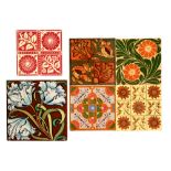 Assorted - Six 19th Century dust pressed and plastic clay tiles decorated in the Arts and Crafts