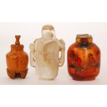 Three 19th Century Chinese snuff bottles a mother of pearl,