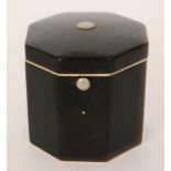 An early 19th Century ebonised octagonal papier mache tea caddy possibly by Lund,