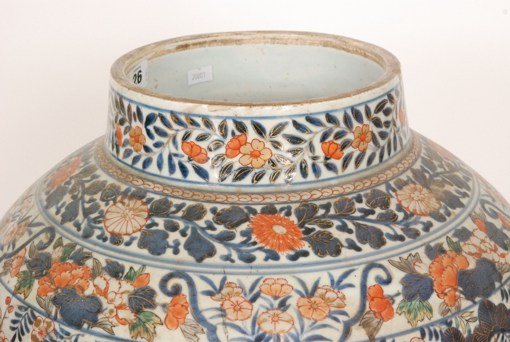 A large late 19th Century Japanese floor vase decorated in the Imari palette with bands of flowers - Image 6 of 8