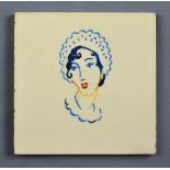 Pilkington's - A 1920s 6in dust pressed tile decorated with a hand painted female head against a