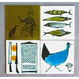 Ann Wynn Reeves and Kenneth Clark - Five assorted 6in dust pressed tiles with various decoration to