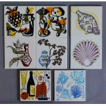 Carter & Co - Eight assorted 1950s and 1960s hand painted and screen printed 6in dust pressed tiles