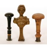 A 19th Century bronzed figural desk seal modelled as a caped maiden titled Beatrice,