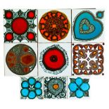 Ann Wynn Reeves and Kenneth Clark - Nine assorted dust pressed tiles with copper resist and gloss