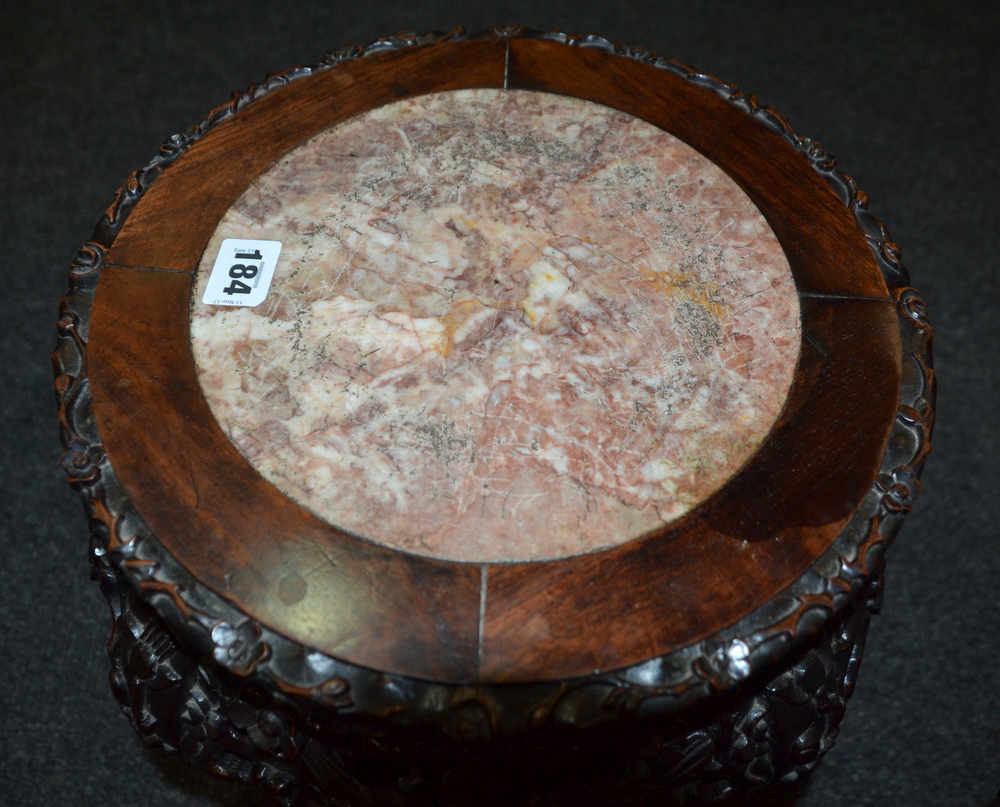 An Oriental export hardwood jardiniere stand with rouge marble inset top above the apron carved - Image 2 of 2