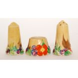 A Clarice Cliff My Garden three piece cruet set circa 1934,