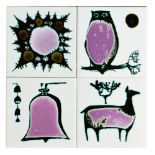 Ann Wynn Reeves and Kenneth Clark - Four 6in dust pressed tiles each decorated with screen printed