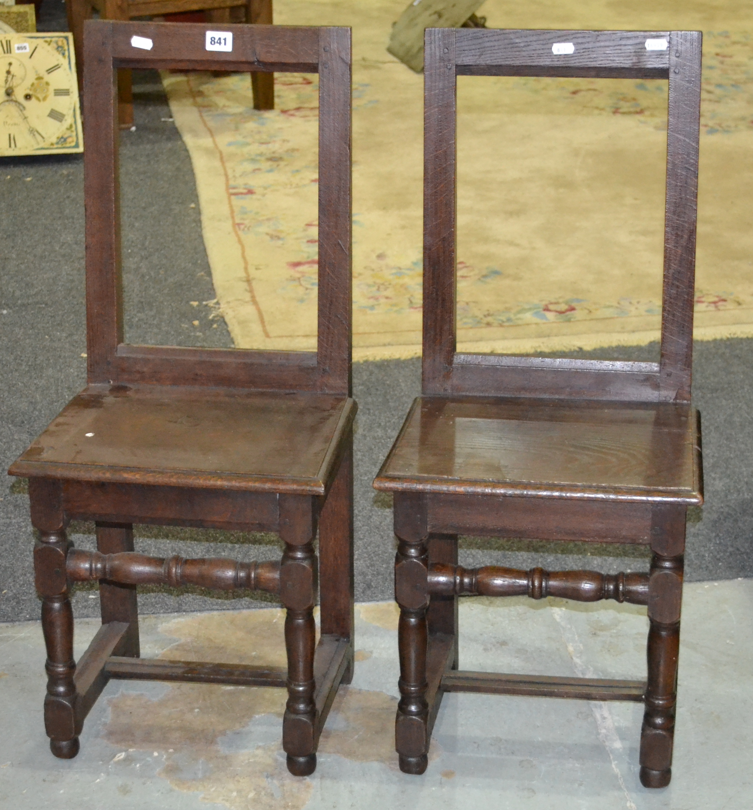 A pair of late 18th to early 19th Century oak backstools, - Image 3 of 3