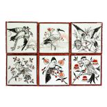 Mintons - A set of six late 19th Century 6in dust pressed tiles,