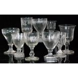 A group of early 19th Century and later glass Rummers comprising plain,