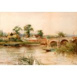 HENRY CHARLES FOX (1860-1925) - A river scene with cottages, watercolour, signed and dated '98,