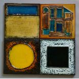 Kenneth Clark - Four 1950s 6in dust moulded tiles each decorated abstract designs with glaze